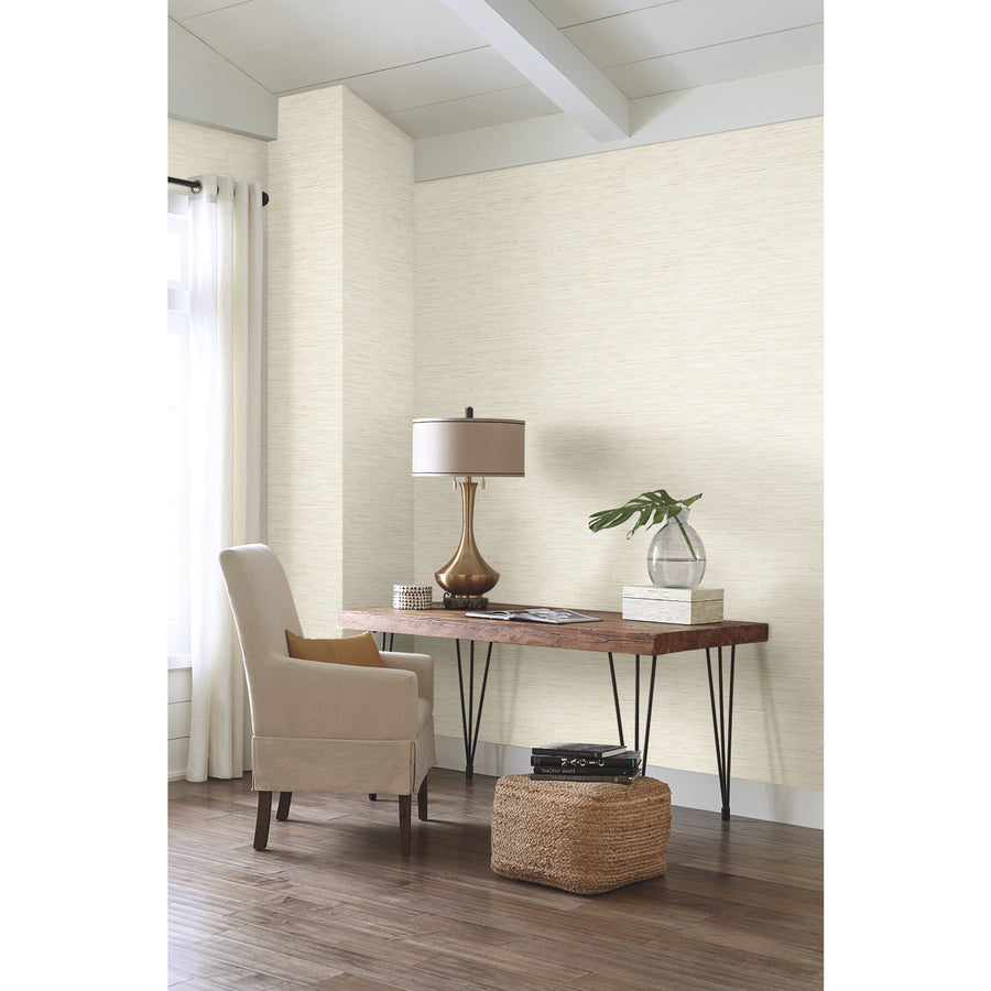 Vanilla grasscloth wallpaper by York Wallcoverings featuring a soft ivory tone and subtle woven texture for elegant neutral home decor.