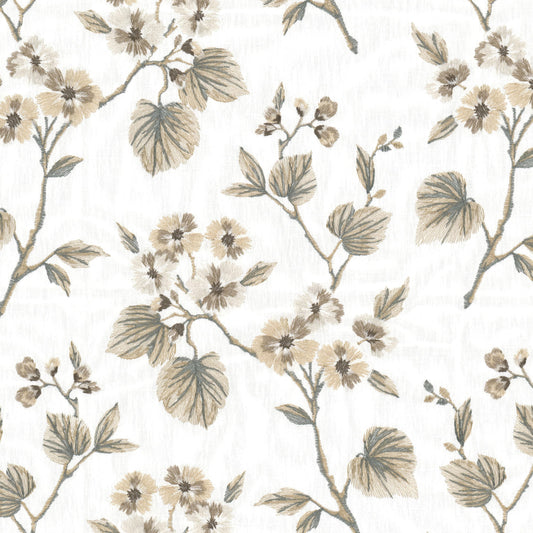 STOUT TEXTILES  MULTIPURPOSE,EMBROIDERIES TRANSITIONAL,, FLORAL BUTTERUM,TOFFEE   - WEBE-2