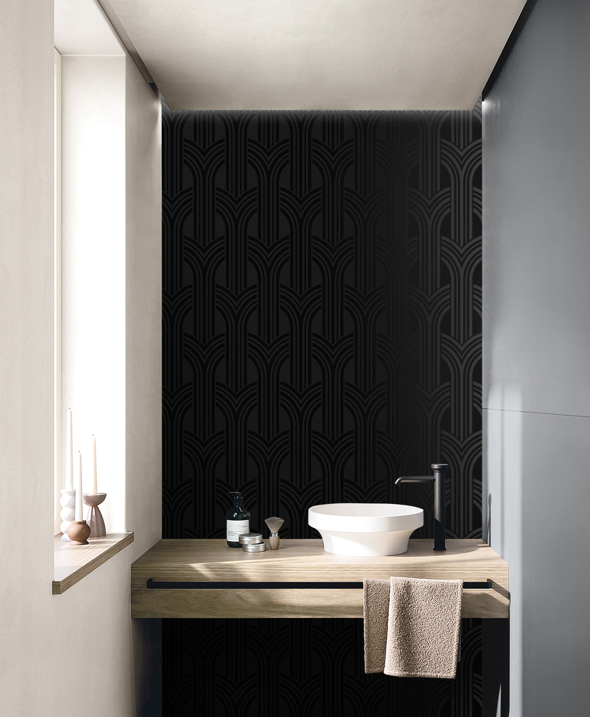 Seabrook Designs  Hendrix Arches Geometric Contemporary Blacks   - WH40040