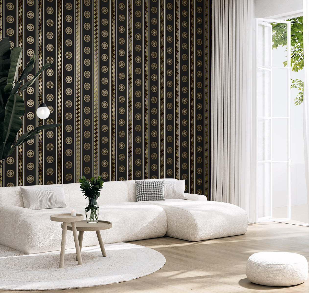 Seabrook Designs  Classico Medallion Stripe Striped Contemporary Golds   - WH40106