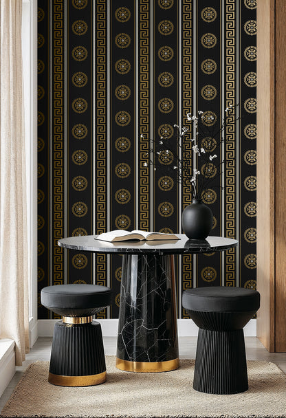 Seabrook Designs  Classico Medallion Stripe Striped Contemporary Golds   - WH40106