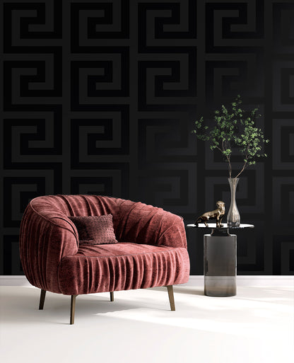 Seabrook Designs  Forte Greek Key Geometric Contemporary Blacks   - WH40300