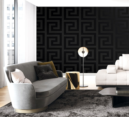 Seabrook Designs  Forte Greek Key Geometric Contemporary Blacks   - WH40300