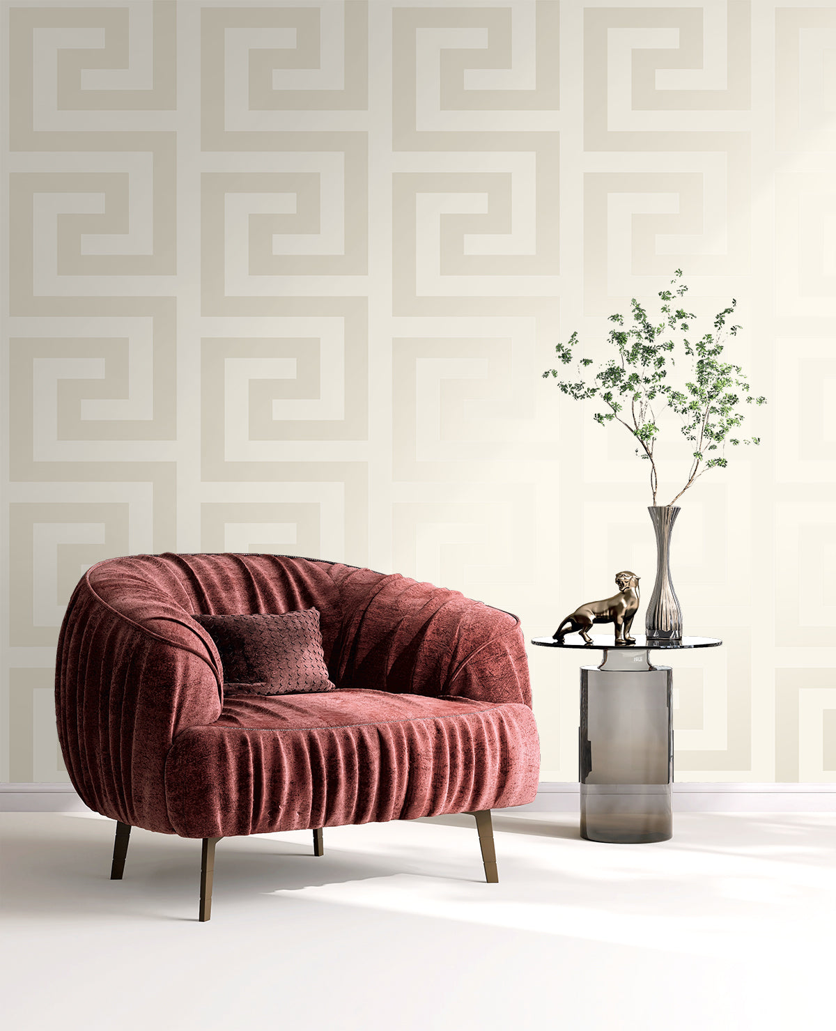 Seabrook Designs  Forte Greek Key Geometric Contemporary Warm Neutrals, Beiges   - WH40330