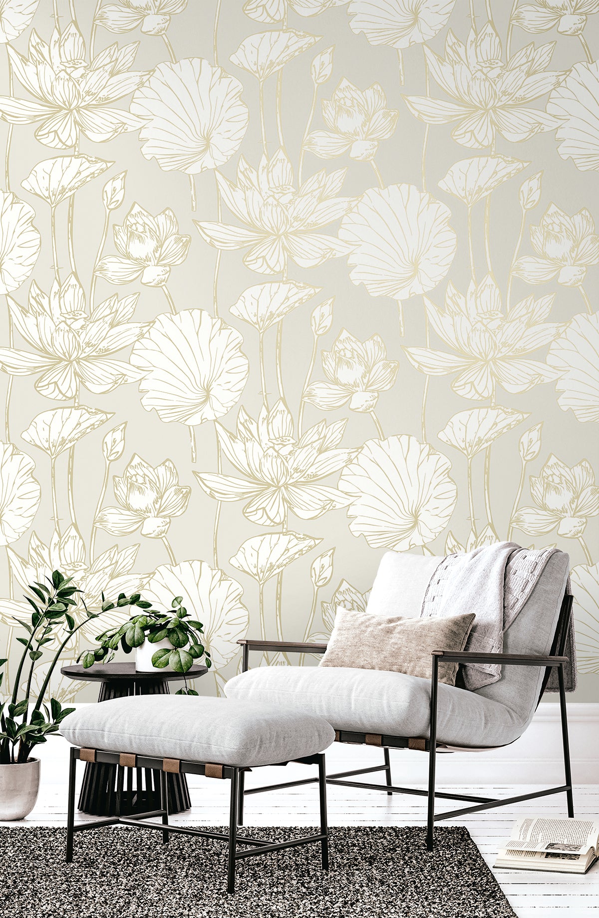 Seabrook Designs  Viola Floral Floral Contemporary Silvers, Pewters   - WH40706