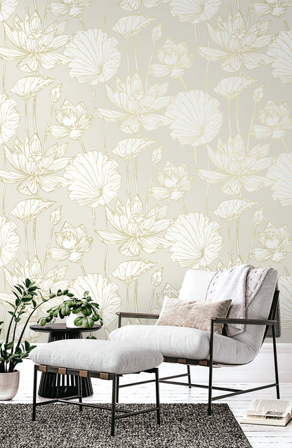 Seabrook Designs  Viola Floral Floral Contemporary Silvers, Pewters   - WH40706