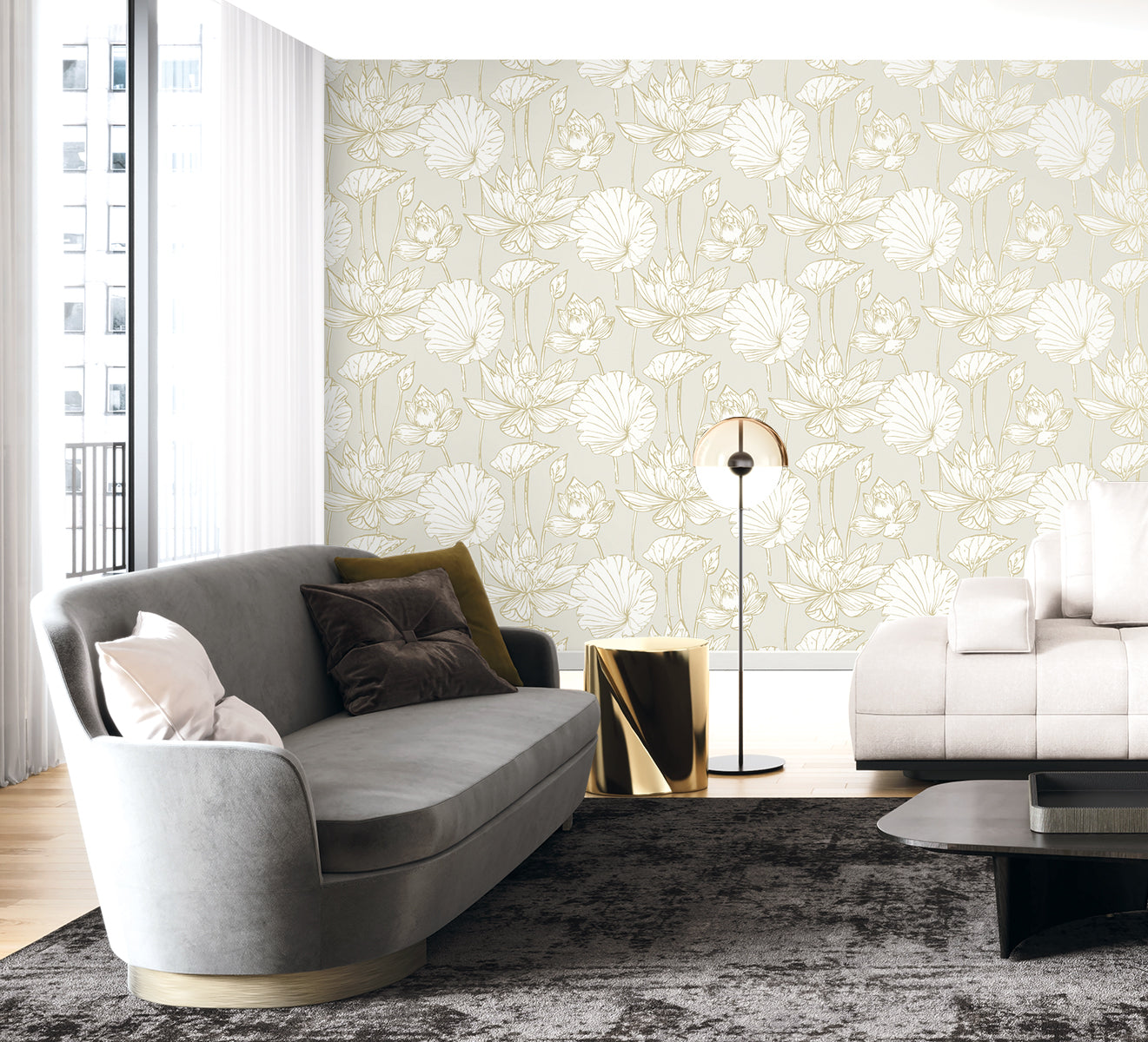 Seabrook Designs  Viola Floral Floral Contemporary Silvers, Pewters   - WH40706