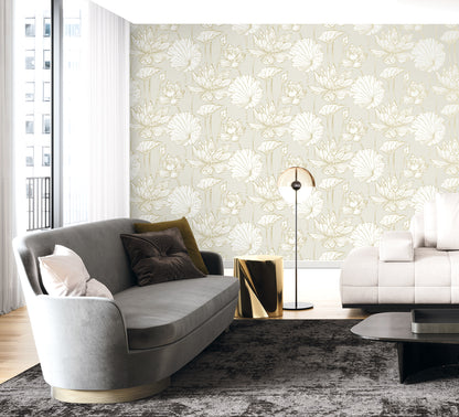 Seabrook Designs  Viola Floral Floral Contemporary Silvers, Pewters   - WH40706