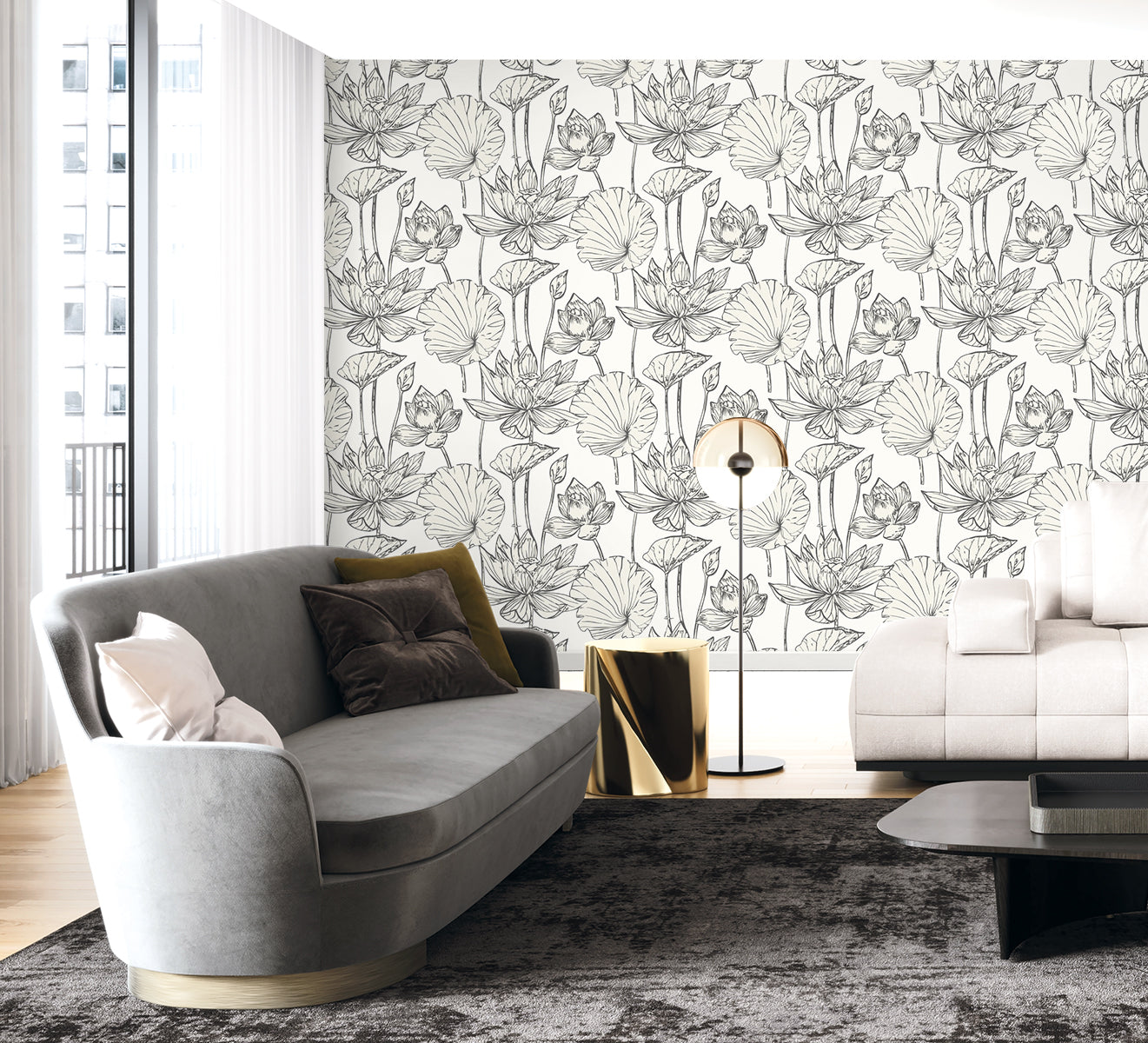 Seabrook Designs  Viola Floral Floral Contemporary Blacks   - WH40720