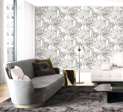 Seabrook Designs  Viola Floral Floral Contemporary Blacks   - WH40720