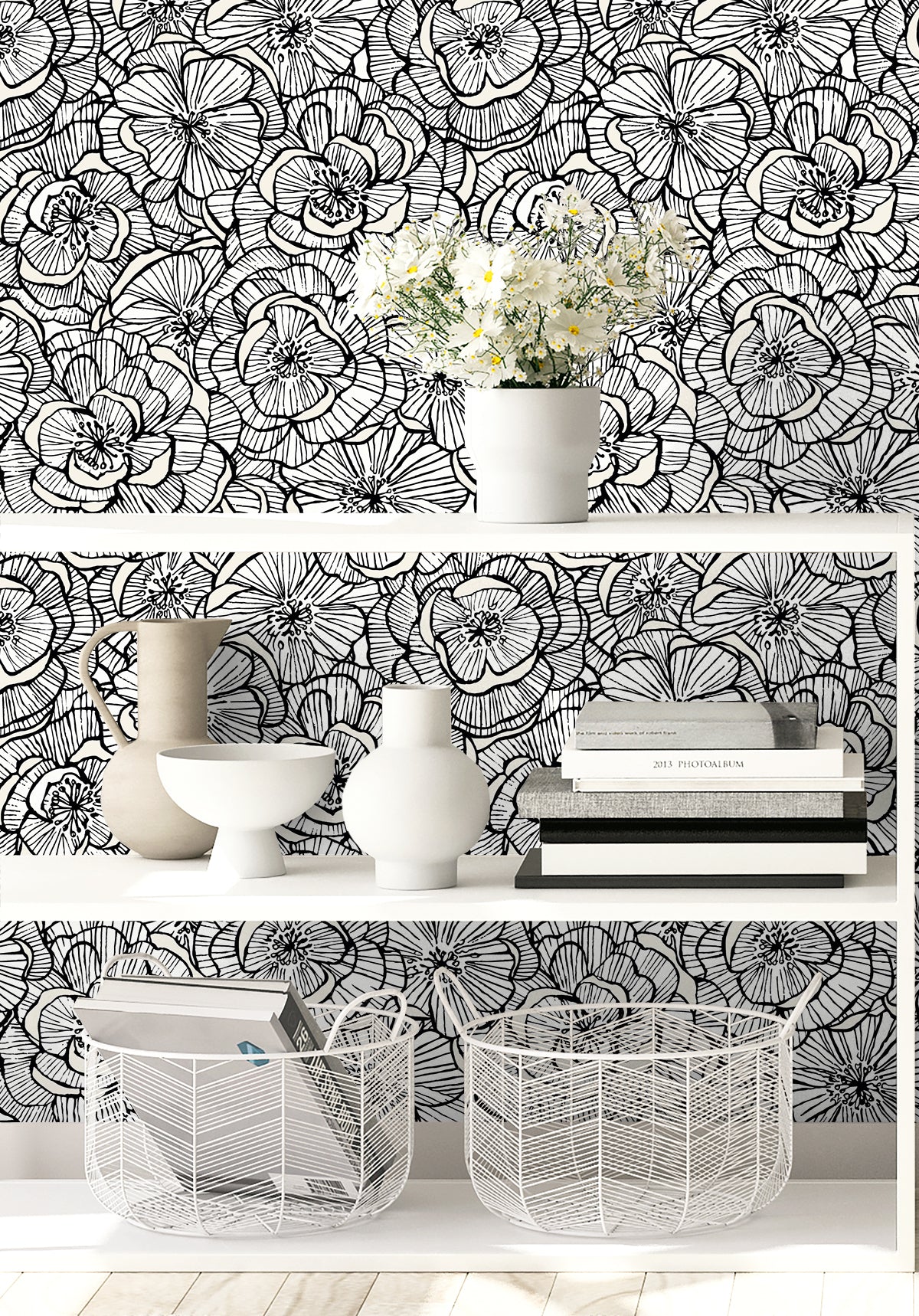 Seabrook Designs  Alejandra Floral Floral Contemporary Blacks   - WH40810