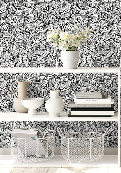 Seabrook Designs  Alejandra Floral Floral Contemporary Blacks   - WH40810