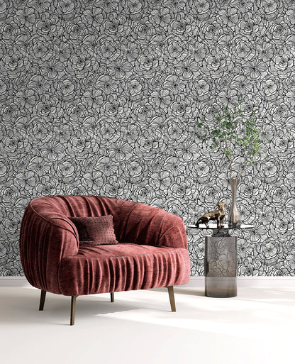 Seabrook Designs  Alejandra Floral Floral Contemporary Blacks   - WH40810