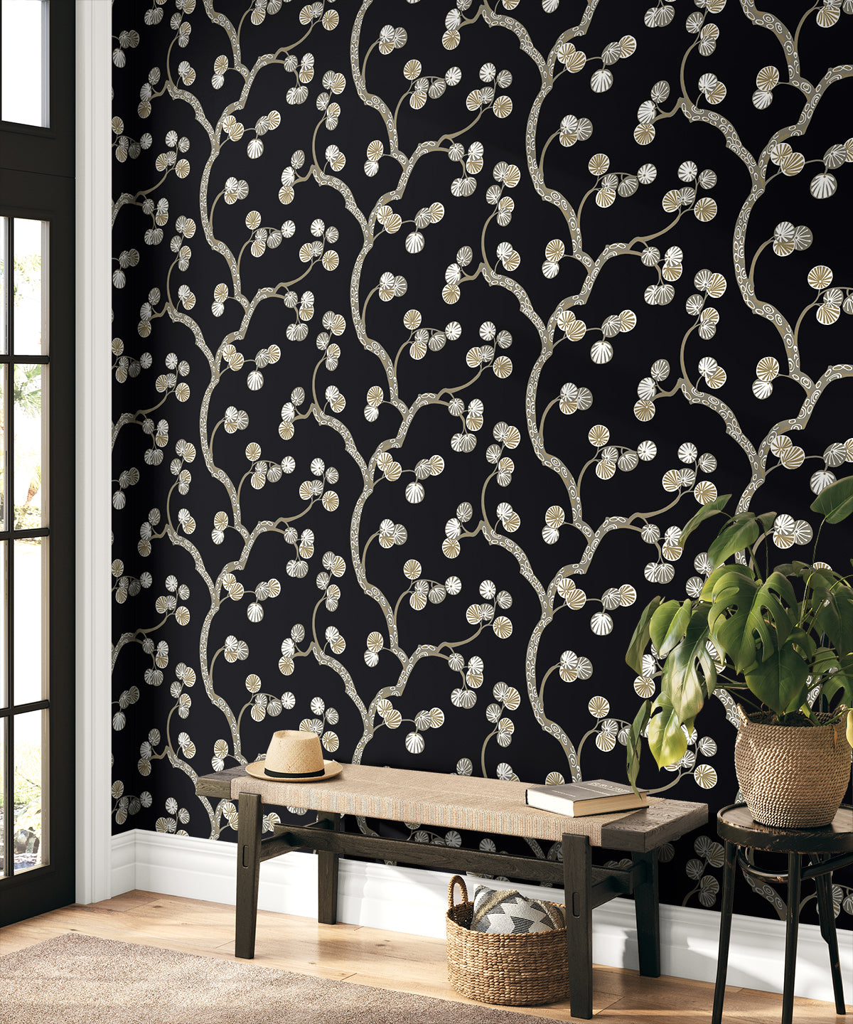 Seabrook Designs  Allegra Branches Botanical Contemporary Blacks   - WH41005