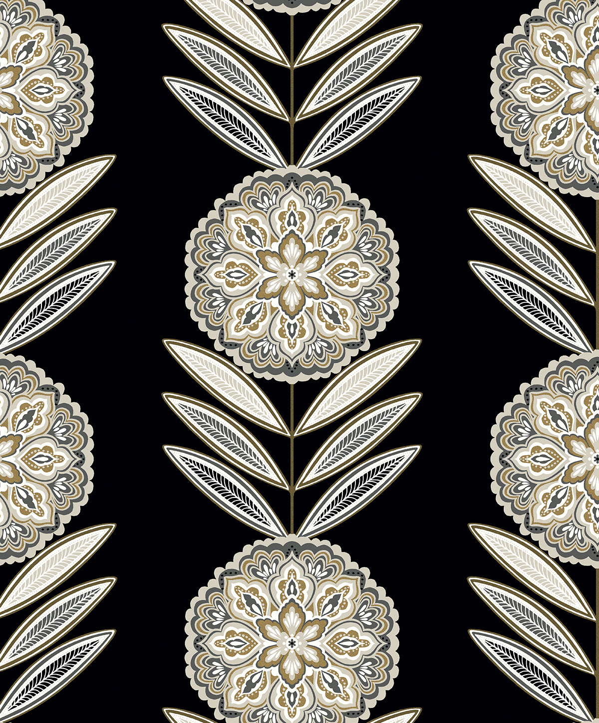 Seabrook Designs  Belle Floral Stripe Floral Contemporary Blacks   - WH41105