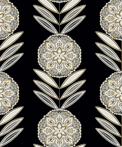 Seabrook Designs  Belle Floral Stripe Floral Contemporary Blacks   - WH41105