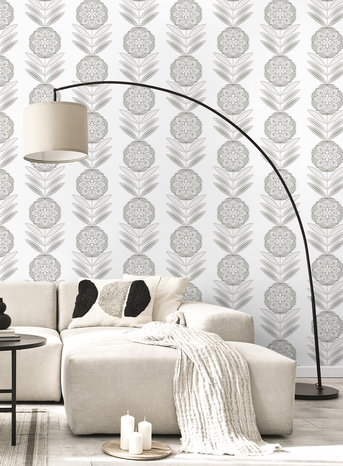 Seabrook Designs  Belle Floral Stripe Floral Contemporary Cool Neutrals   - WH41108