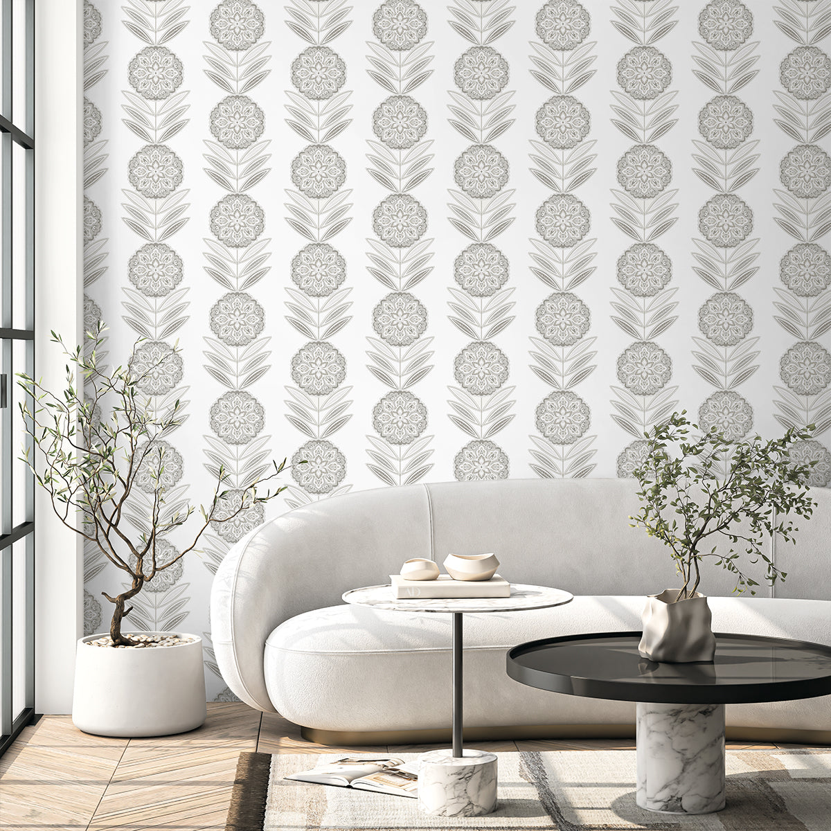 Seabrook Designs  Belle Floral Stripe Floral Contemporary Cool Neutrals   - WH41108