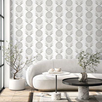 Seabrook Designs  Belle Floral Stripe Floral Contemporary Cool Neutrals   - WH41108