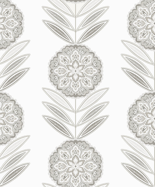 Seabrook Designs  Belle Floral Stripe Floral Contemporary Cool Neutrals   - WH41108