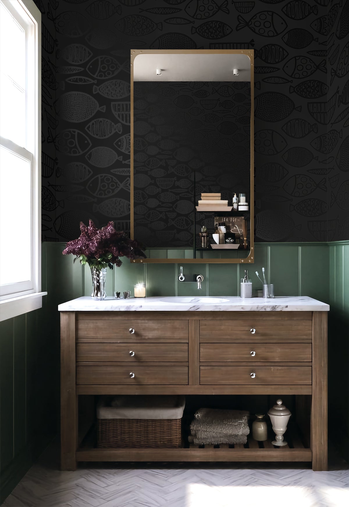 Seabrook Designs  Cadence Fish Animal Print Contemporary Blacks   - WH41400