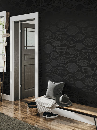 Seabrook Designs  Cadence Fish Animal Print Contemporary Blacks   - WH41400