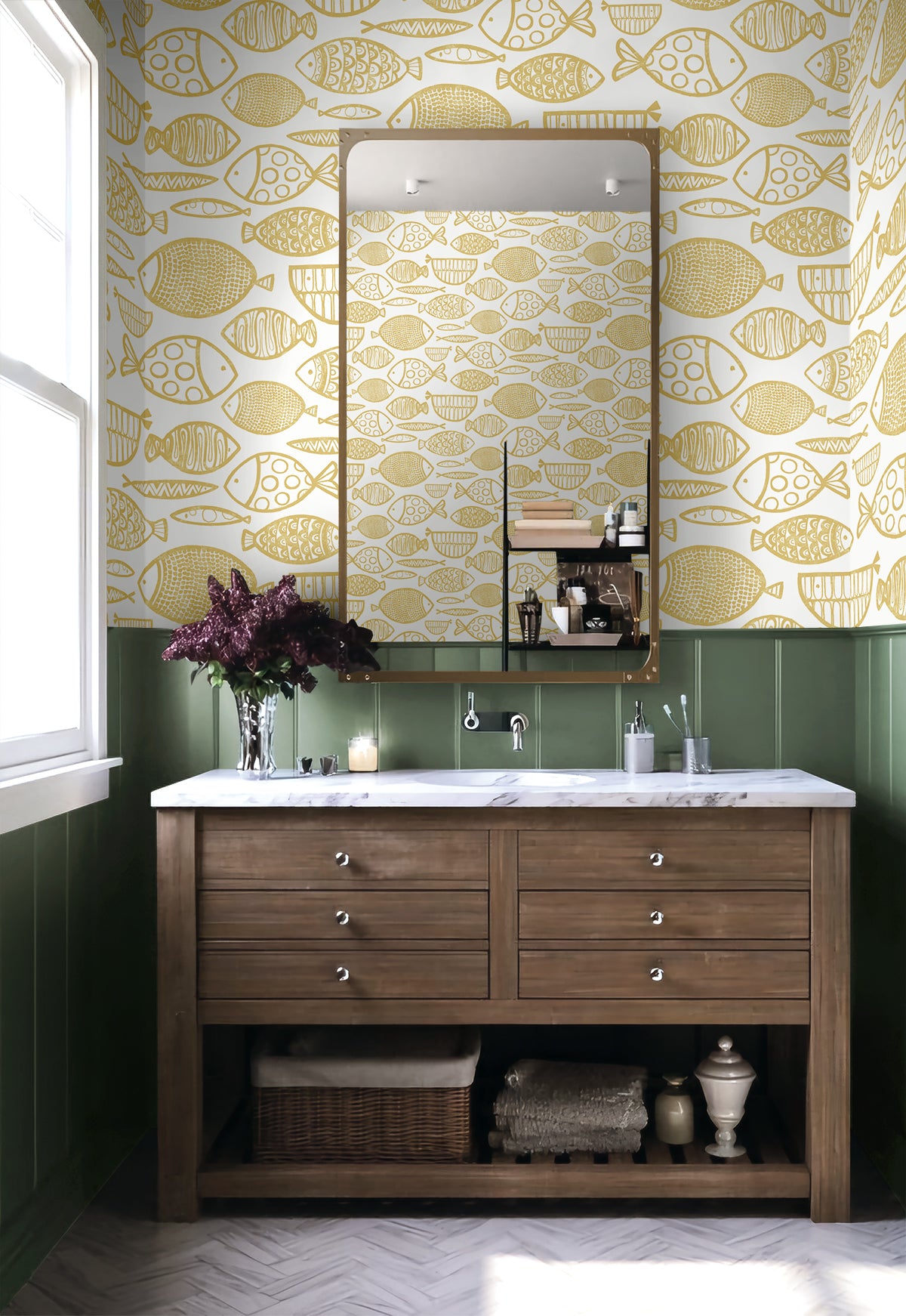 Seabrook Designs  Cadence Fish Animal Print Contemporary Golds   - WH41405