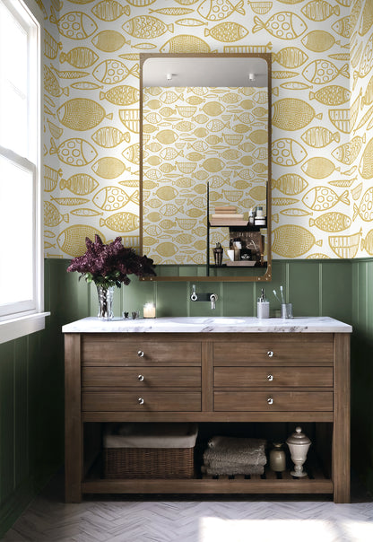 Seabrook Designs  Cadence Fish Animal Print Contemporary Golds   - WH41405