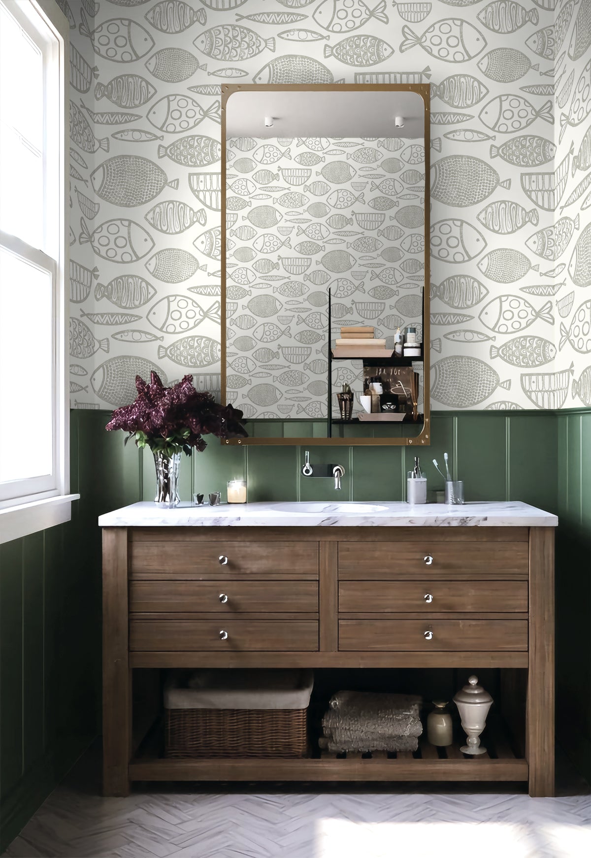 Seabrook Designs  Cadence Fish Animal Print Contemporary Cool Neutrals   - WH41410