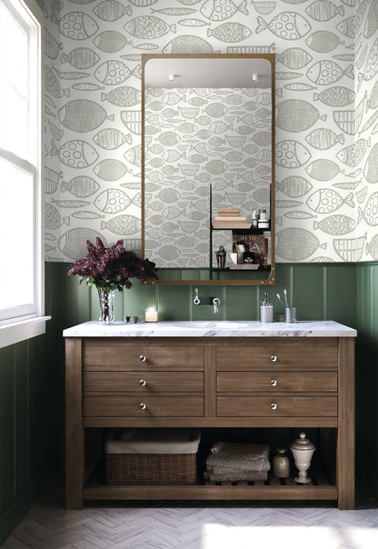 Seabrook Designs  Cadence Fish Animal Print Contemporary Cool Neutrals   - WH41410