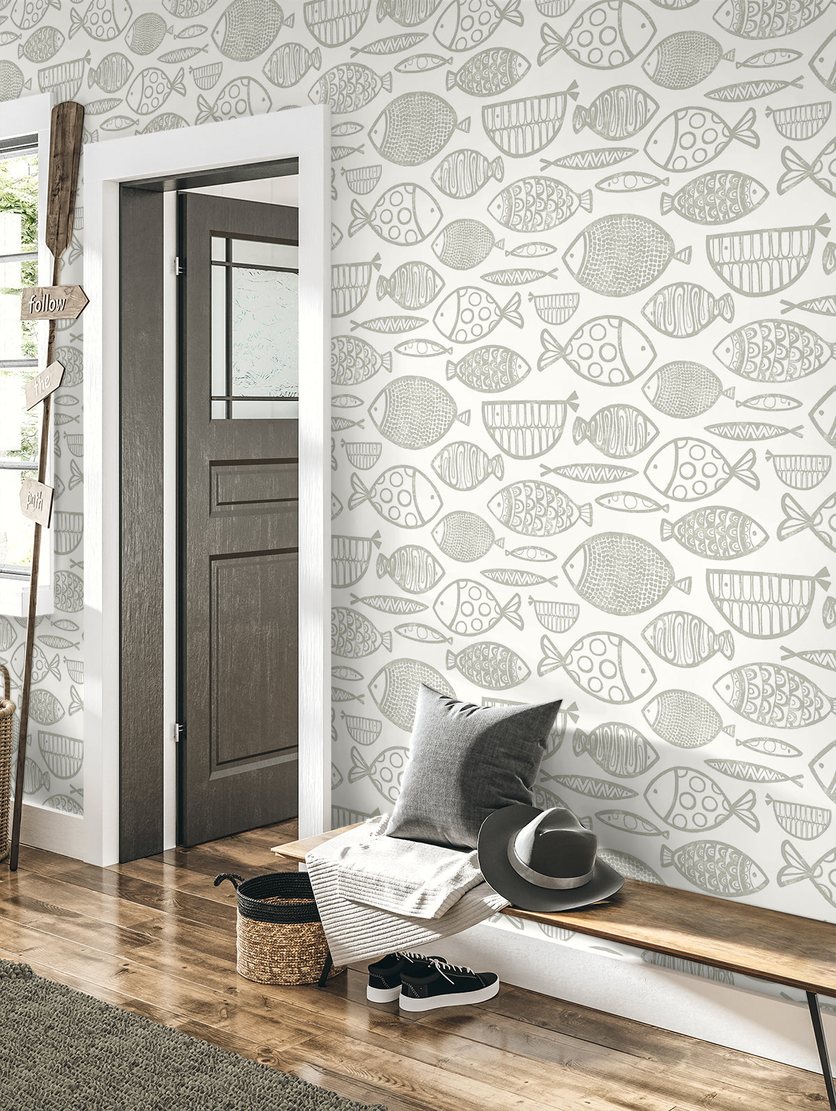 Seabrook Designs  Cadence Fish Animal Print Contemporary Cool Neutrals   - WH41410