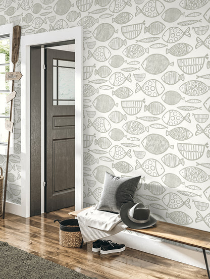 Seabrook Designs  Cadence Fish Animal Print Contemporary Cool Neutrals   - WH41410