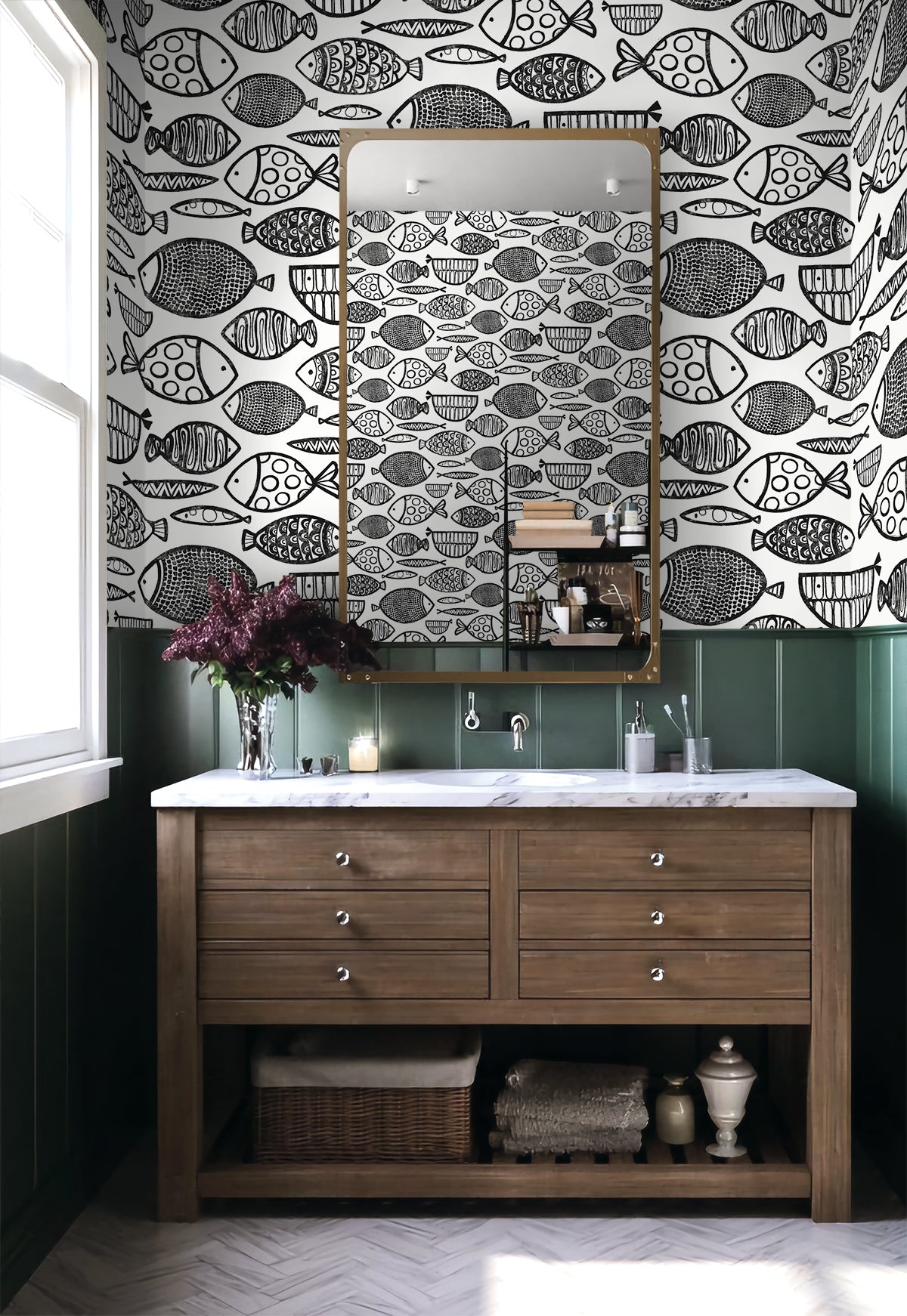 Seabrook Designs  Cadence Fish Animal Print Contemporary Blacks   - WH41420