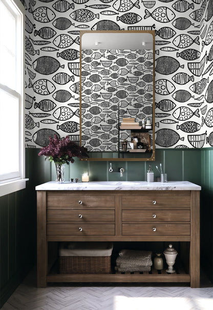 Seabrook Designs  Cadence Fish Animal Print Contemporary Blacks   - WH41420