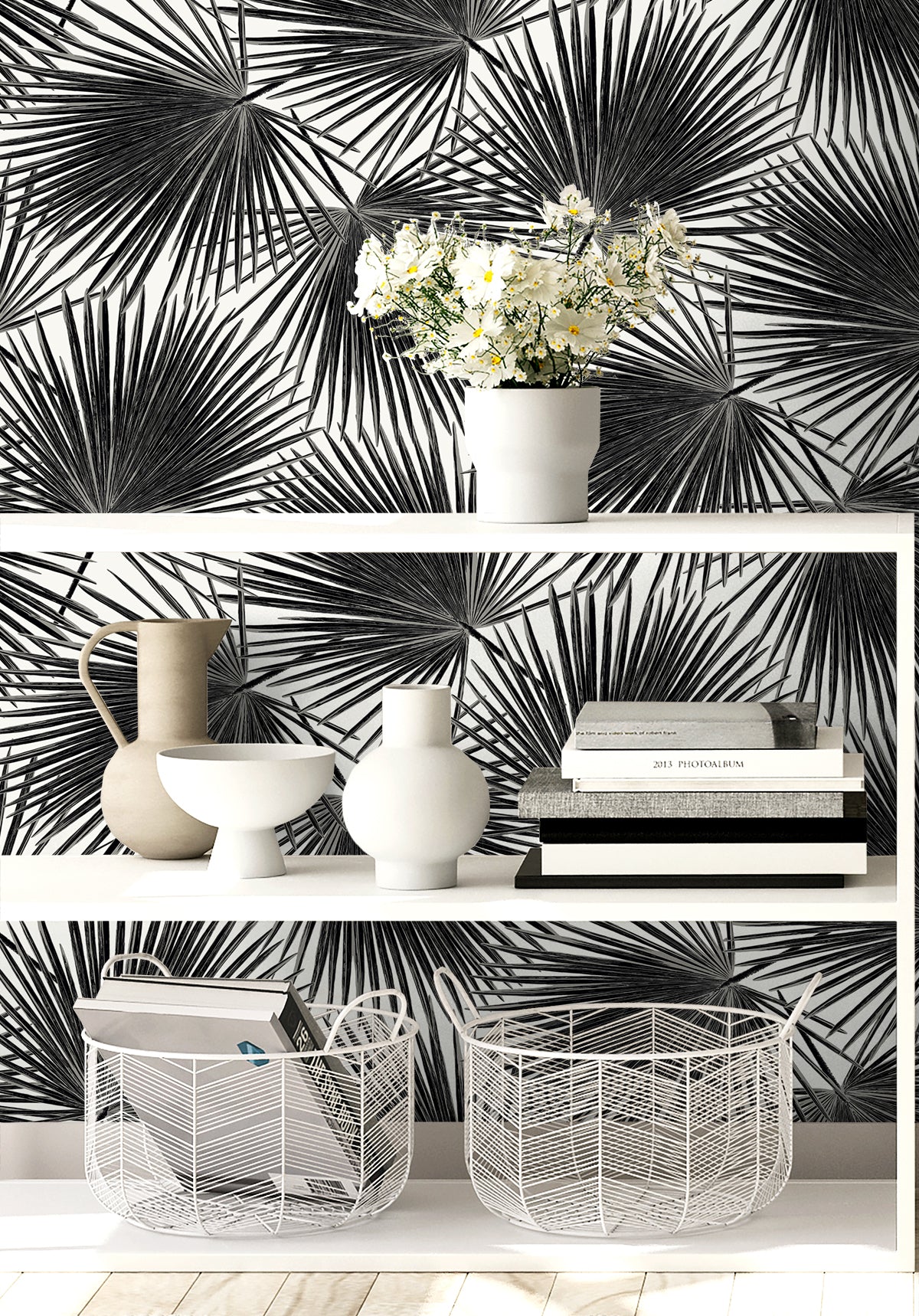 Seabrook Designs  Elvis Palms Botanical Contemporary Blacks   - WH41500