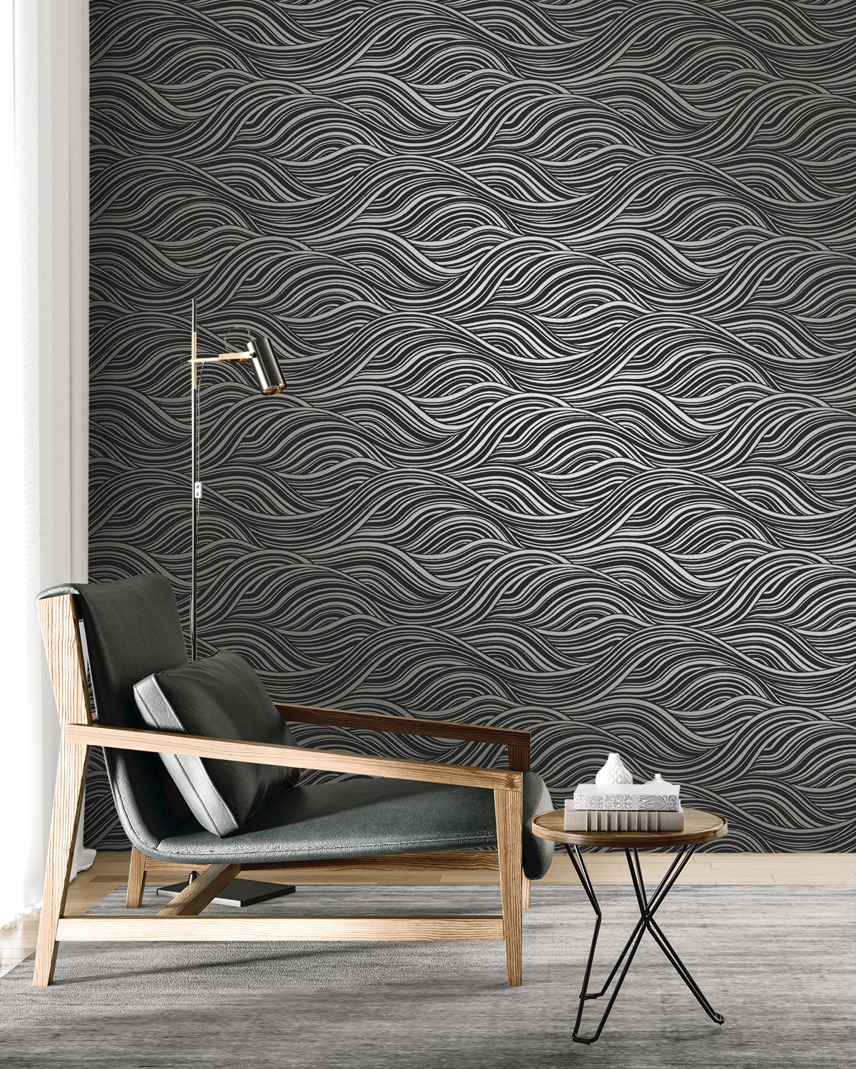 Seabrook Designs  Melody Waves Abstract Contemporary Silvers, Pewters   - WH41700