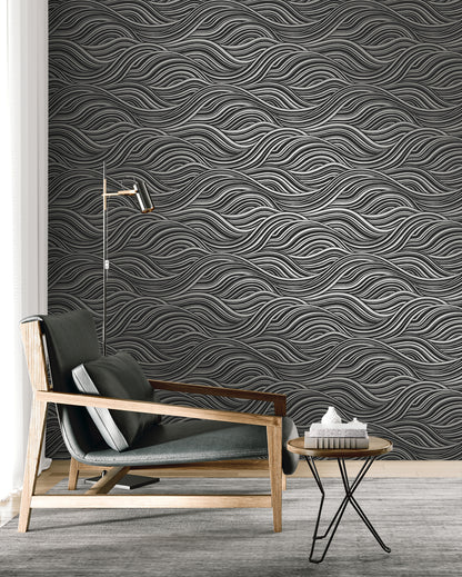 Seabrook Designs  Melody Waves Abstract Contemporary Silvers, Pewters   - WH41700