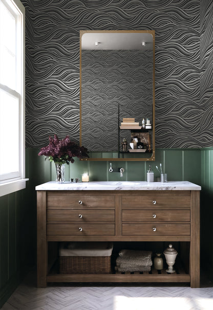 Seabrook Designs  Melody Waves Abstract Contemporary Silvers, Pewters   - WH41700