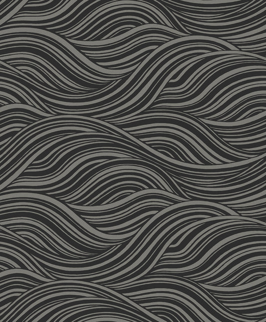 Seabrook Designs  Melody Waves Abstract Contemporary Silvers, Pewters   - WH41700