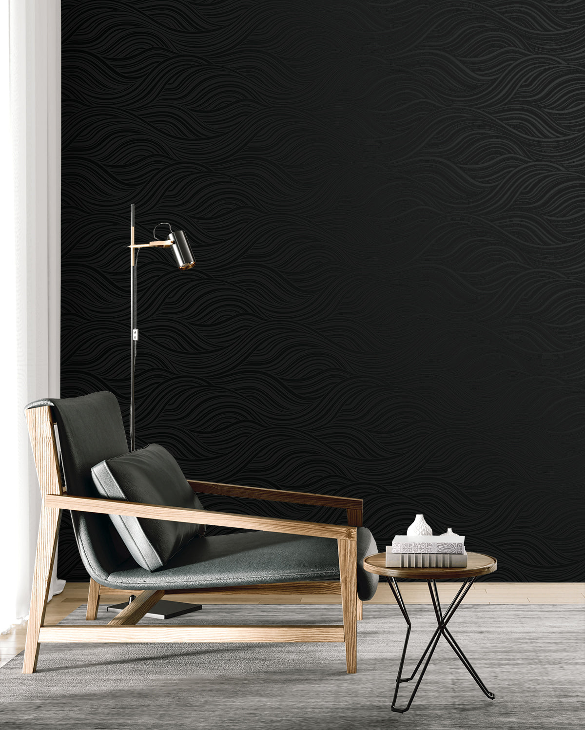 Seabrook Designs  Melody Waves Abstract Contemporary Blacks   - WH41720