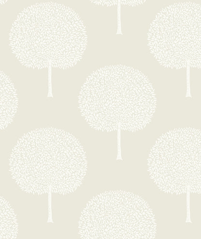Gray wallpaper with repeating demi tree silhouettes in a botanical contemporary pattern.
