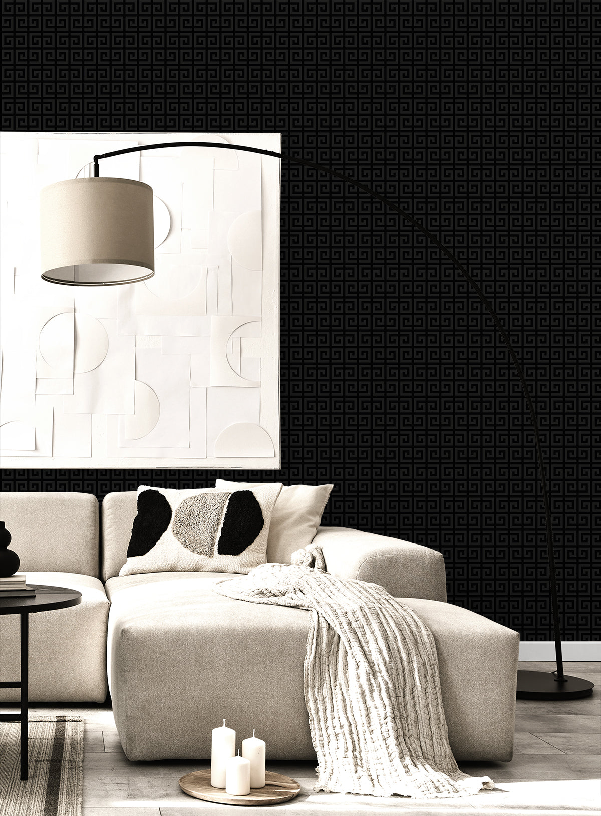 Seabrook Designs  Major Greek Key Geometric Contemporary Blacks   - WH41920