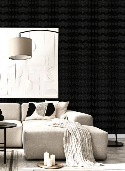Seabrook Designs  Major Greek Key Geometric Contemporary Blacks   - WH41920