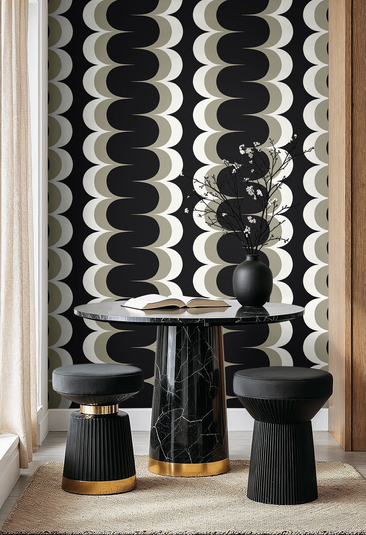 Seabrook Designs  Mandolin Geometric Stripe Geometric Contemporary Silvers, Pewters   - WH42008