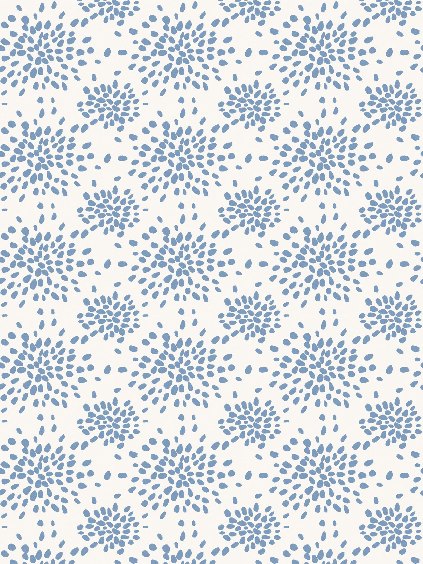 Repeating blue floral burst motif pattern on a white background.