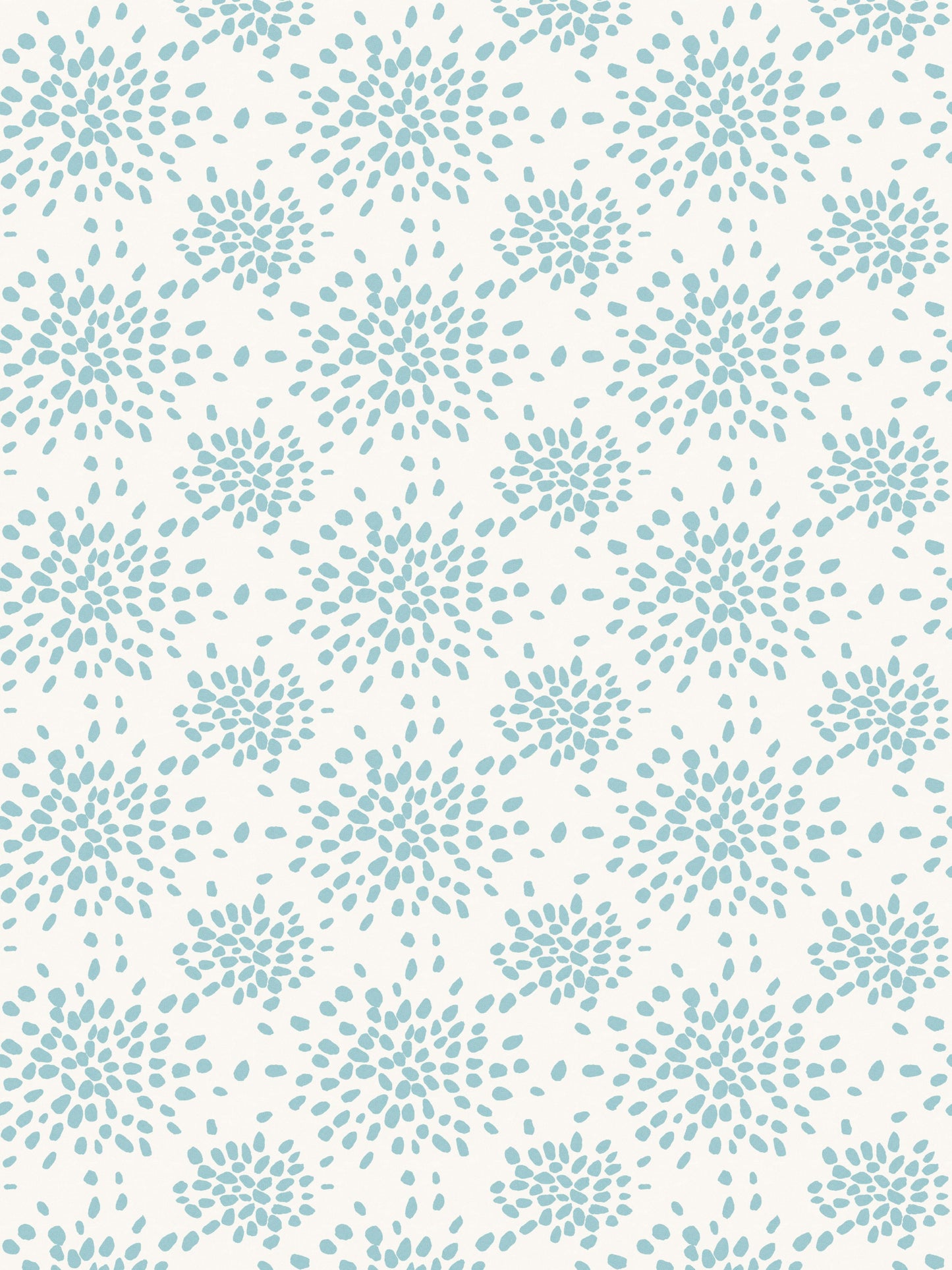 Teal blue circular floral burst pattern on light ivory background; repeating geometric textile or wallpaper design.