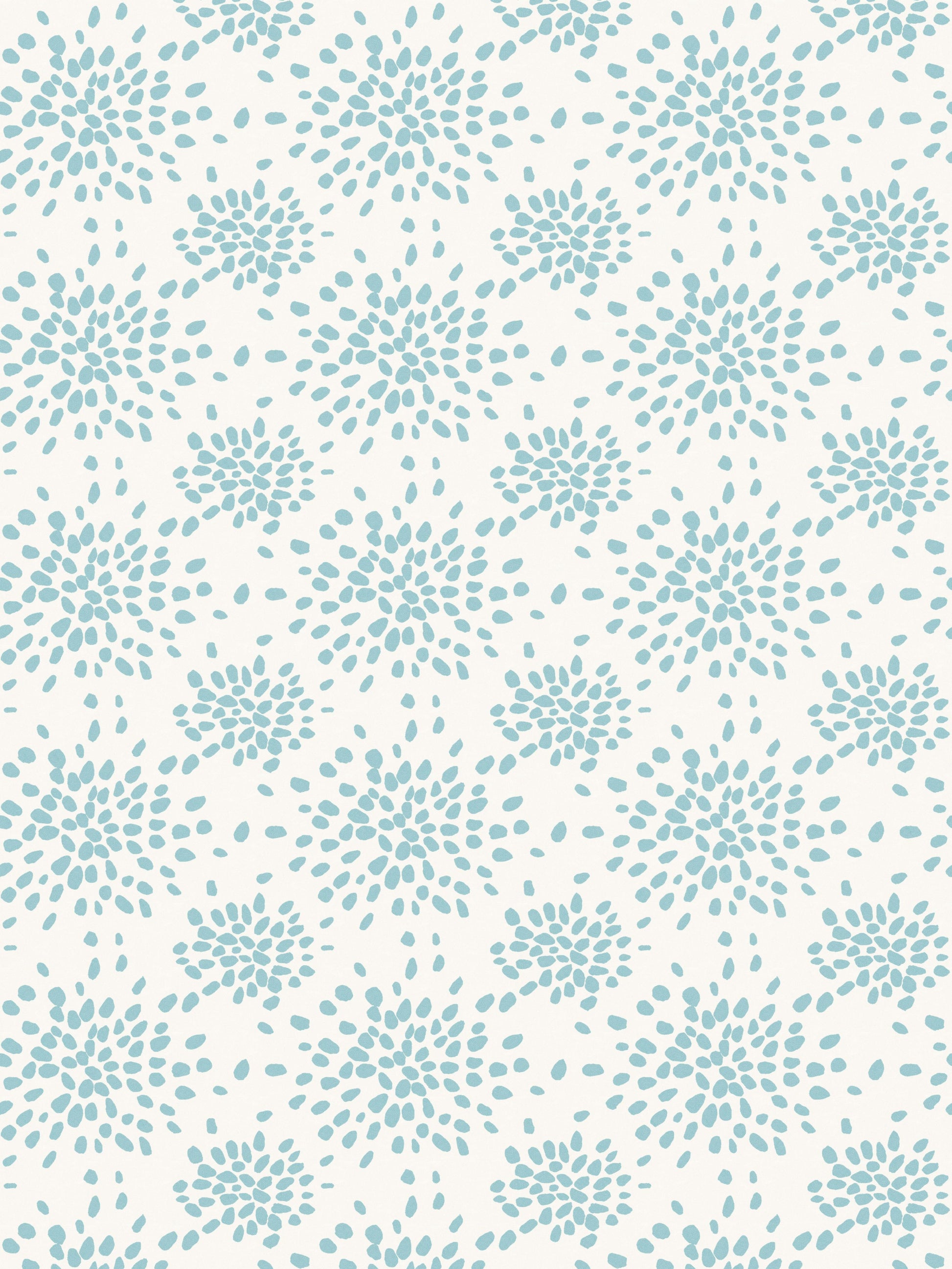 Teal blue circular floral burst pattern on light ivory background; repeating geometric textile or wallpaper design.