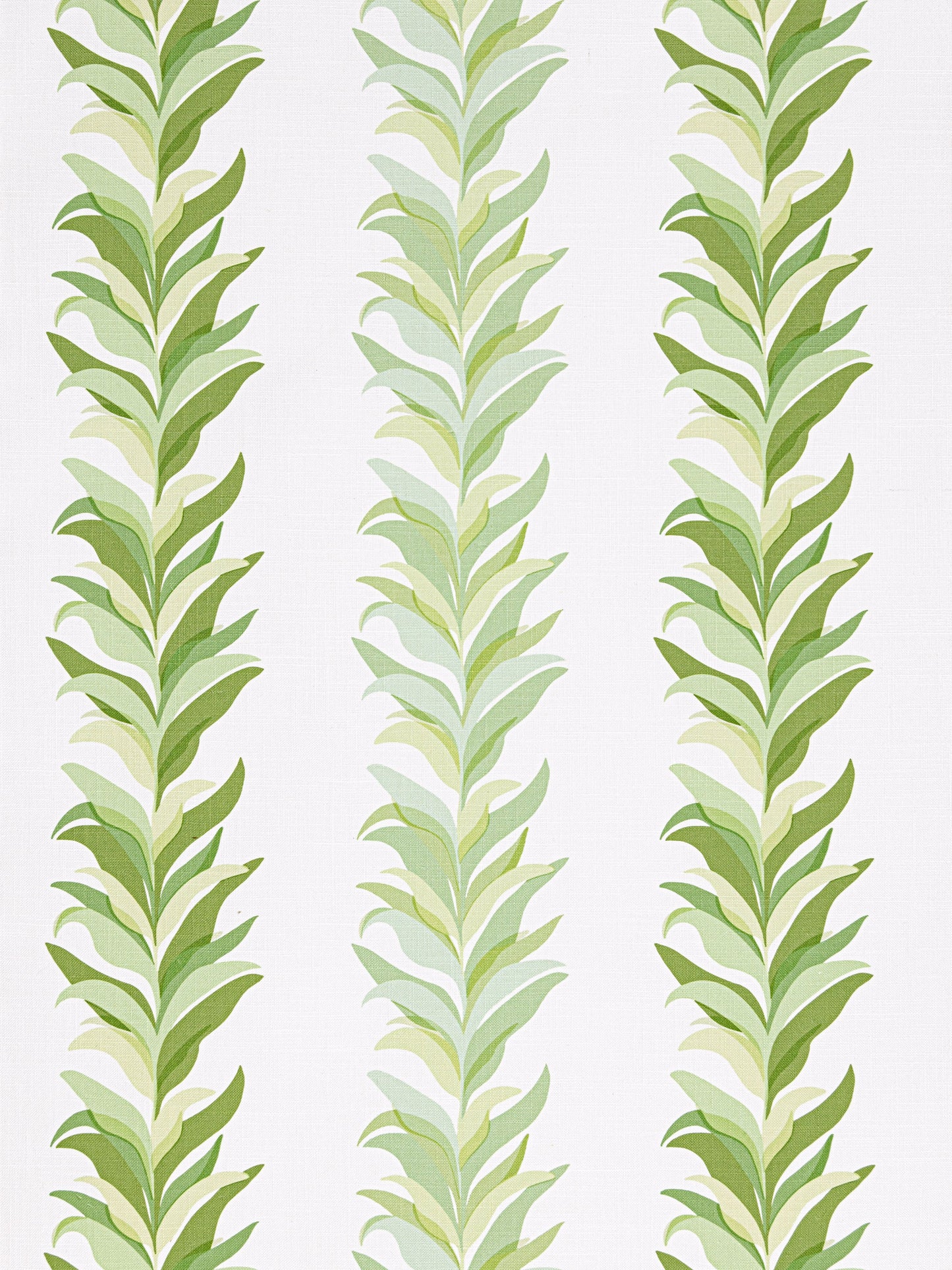 Three vertical leafy vines in varying greens; botanical wallpaper pattern for walls.