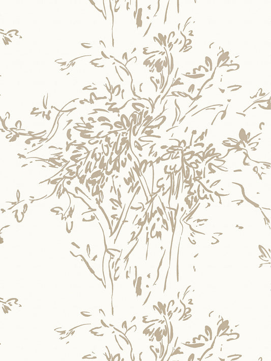Cream wallpaper with delicate beige botanical vine pattern; subtle vintage-style wallcovering for living spaces.