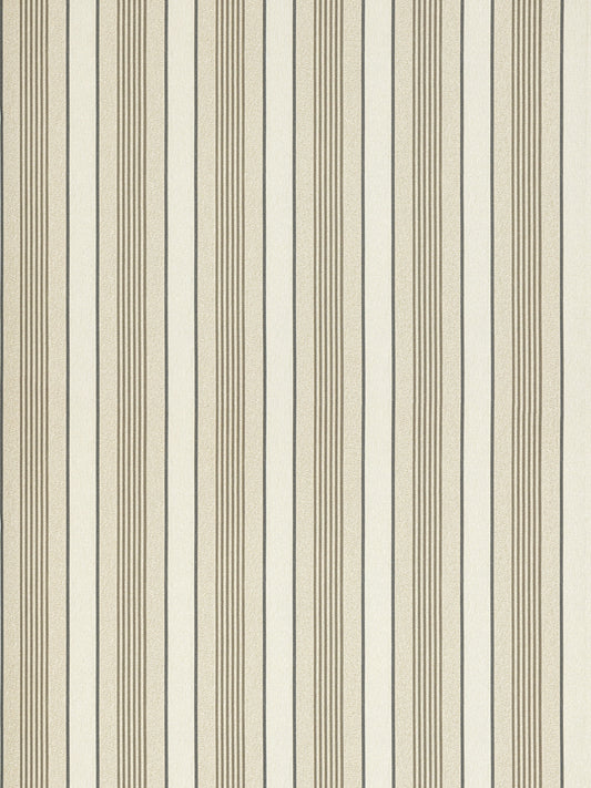 Beige and cream vertical striped wallpaper with narrow ribbed texture, a classic subtle wall covering.